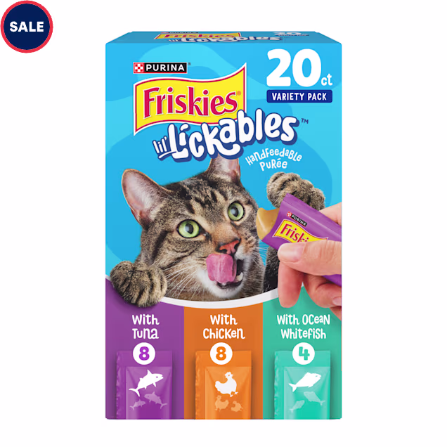 Purina Friskies lil' Lickables with Chicken, Tuna or Ocean Whitefish Lickable Cat Treats Variety Pack, 0.5 oz., Count of 20 - Carousel image #1