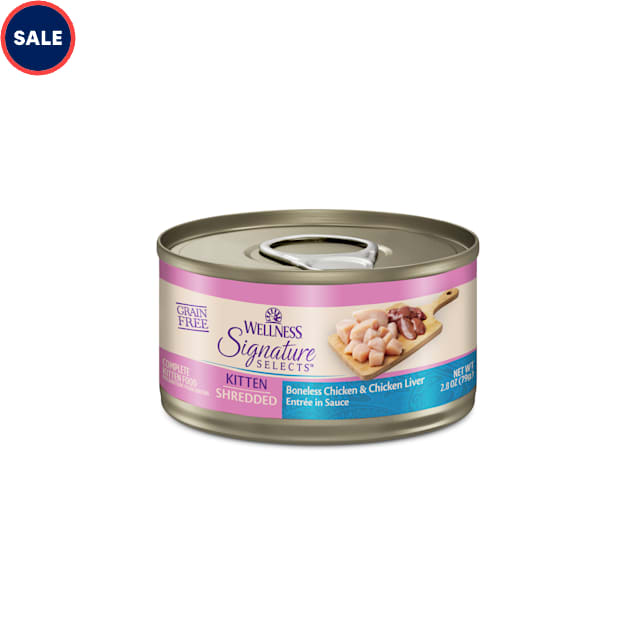 Wellness CORE Grain Free Boneless Chicken & Chicken Liver Signature Selects Shredded Kitten Wet Cat Food, 2.8 oz., Case of 12 - Carousel image #1