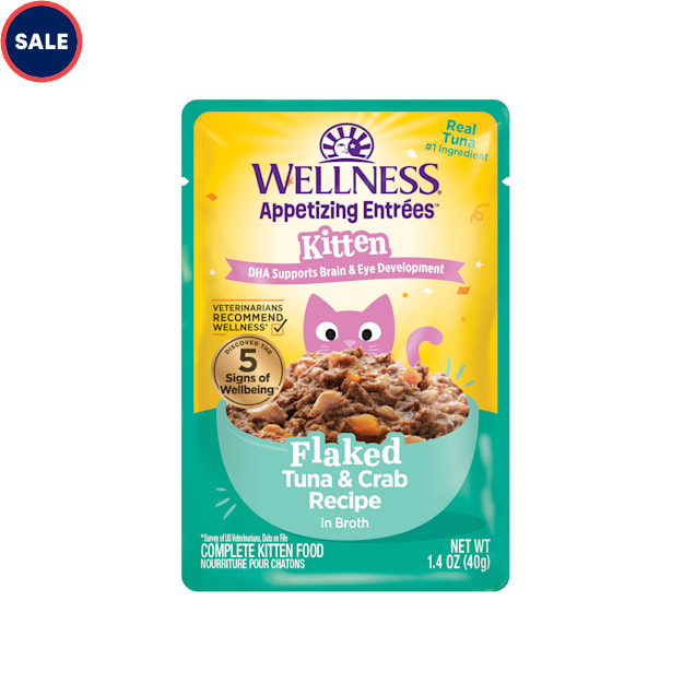Wellness Appetizing Entrees Protein-Rich, Grain Free Tuna & Crab Recipe Kitten Flaked Wet Food, 1.4 oz., Case of 8 - Carousel image #1
