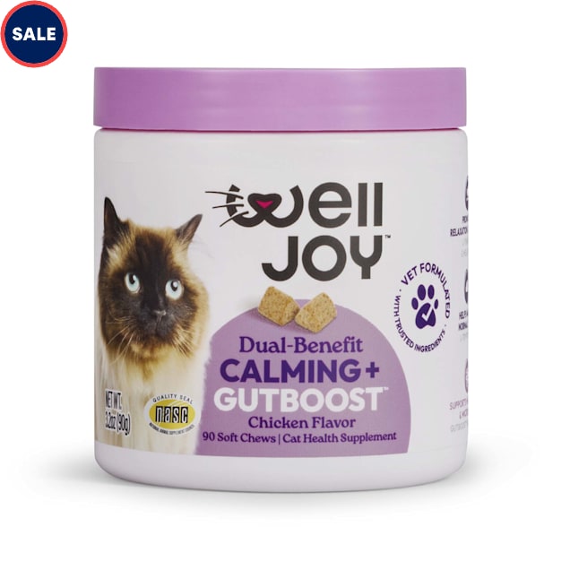 WellJoy Chicken Flavored Soft Chew Calming + GutBoost Supplement for Cats, 3.2 oz., Count of 90 - Carousel image #1