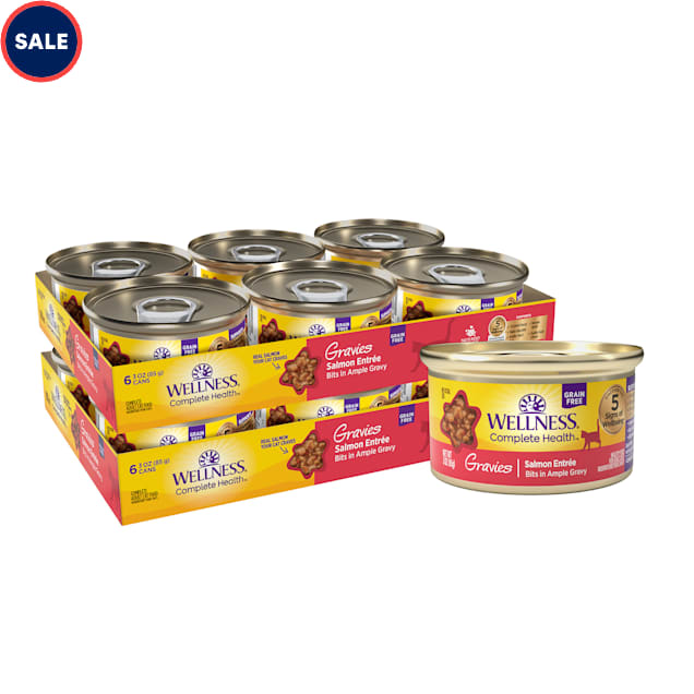 Wellness Complete Health Natural Canned Grain Free Gravies Salmon Dinner Wet Cat Food, 3 oz. - Carousel image #1