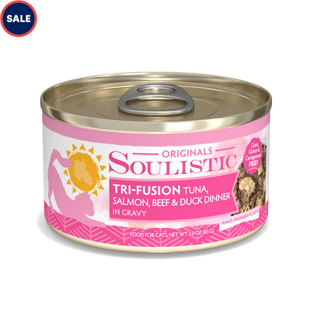 Soulistic Originals Tri-Fusion Tuna Dinner with Salmon, Beef & Duck in Gravy Wet Cat Food, 3 oz. - Carousel image #1