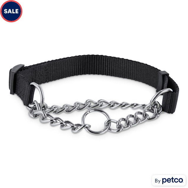 Petco Black Check Nylon and Chain Dog Collar, 3/4" Width - Carousel image #1