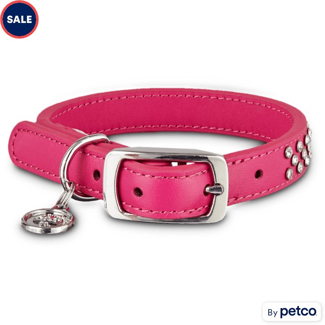 YOULY Leather Bling Pink Dog Collar, Small - Carousel image #1