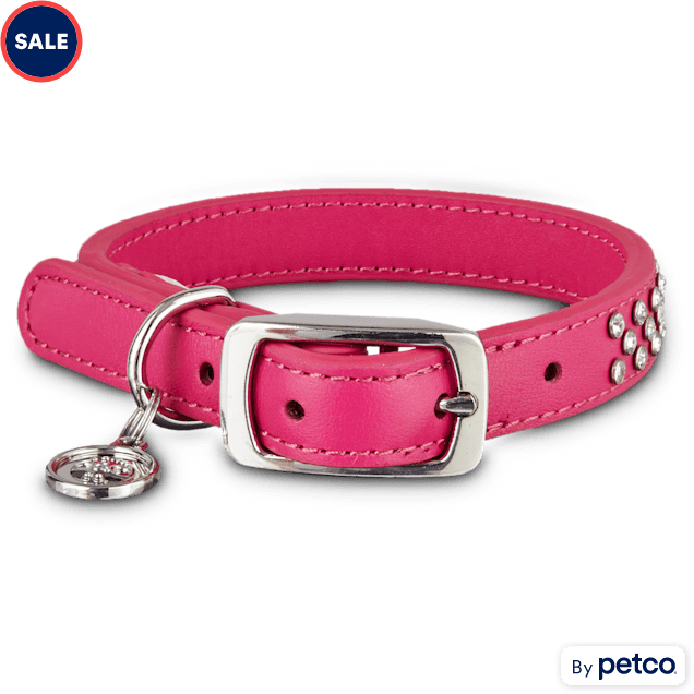 YOULY Leather Bling Pink Dog Collar, Small Petco