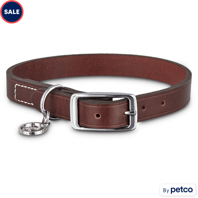 Bond and Co. Mahogany Leather Dog Collar, For Neck Sizes 1518, Medium