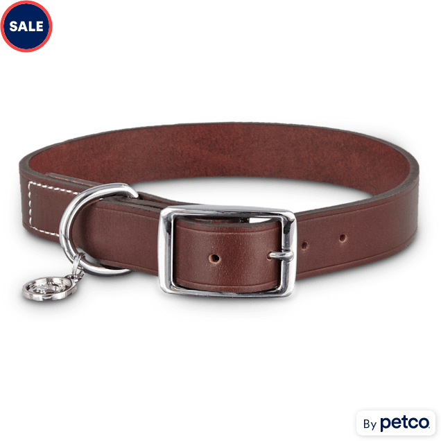 Bond & Co. Mahogany Leather Dog collar, For Neck Sizes 1821, Large