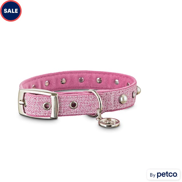 YOULY The Heir Glitz and Glamor Pink Tweed Dog Collar, Small - Carousel image #1