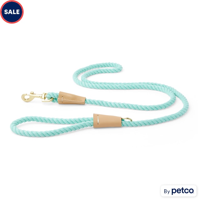 Bond & Co. Buff and Turquoise Rope Dog Leash, Small | Petco