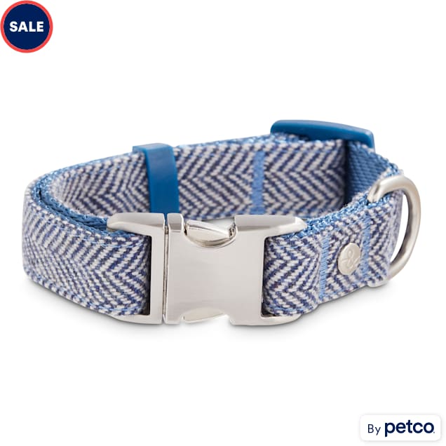 Bond & Co. Blue Herringbone Snap Buckle Dog Collar, Small - Carousel image #1