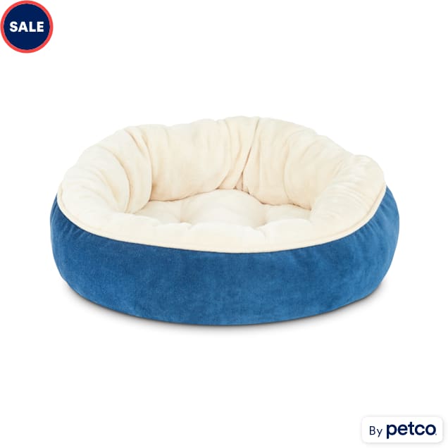 EveryYay Essentials Plush Bolster Round Dog Bed, 14" L X 14" W, Small, Blue - Carousel image #1