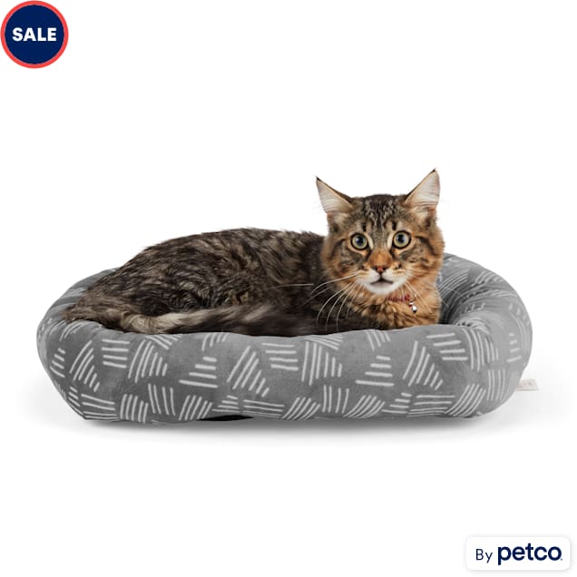 EveryYay Snooze Fest Grey Printed Rectangle Lounger Cat Bed, 19" L X 16" W X 3.5" H - Carousel image #1