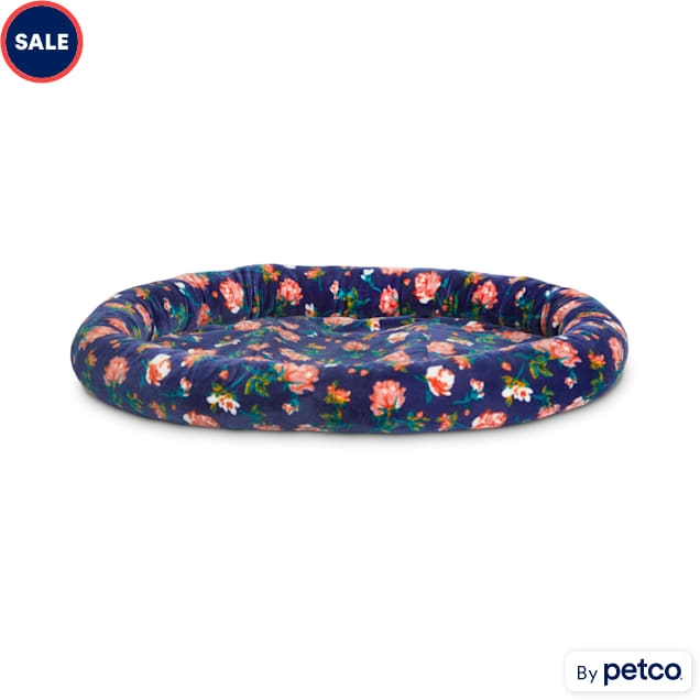 EveryYay Snooze Fest Navy Floral Oval Lounger Cat Bed, 17" L X 14" W X 2" H - Carousel image #1