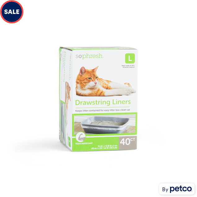 So Phresh Drawstring Cat Litter Box Liners, 35" L X 15" W, Count of 40