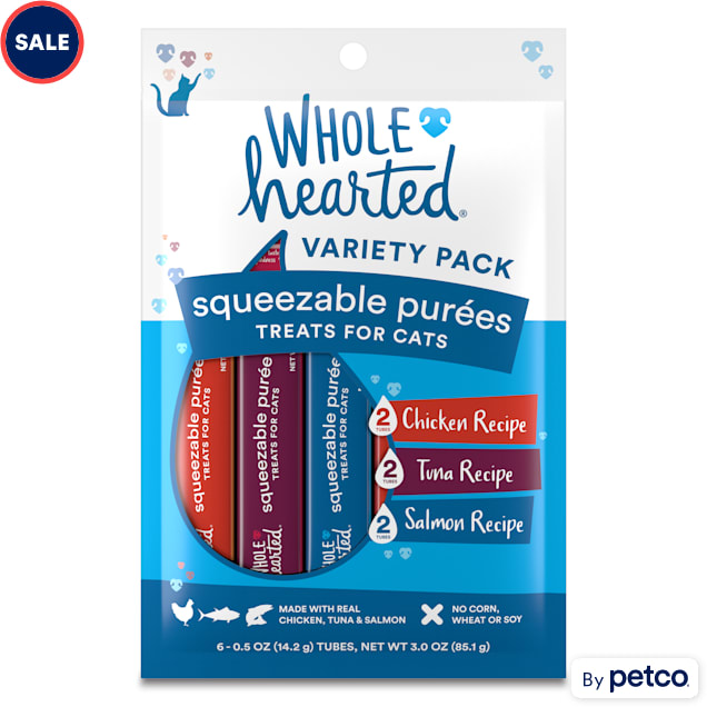 Whole Hearted Squeezable Puree Cat Treat Variety Pack, 0.5 oz., Count of 6