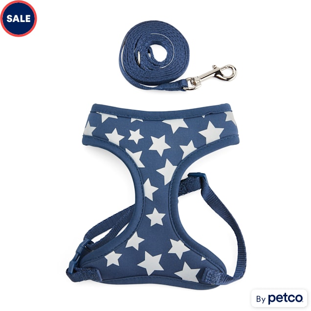 YOULY The Legend Navy Reflective Star-Print Cat Harness & Leash Set - Carousel image #1