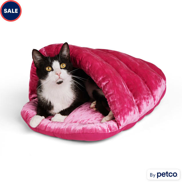 EveryYay Essentials Pink Velvet Slipper Cat Bed, 18" L X 15" W X 12" H