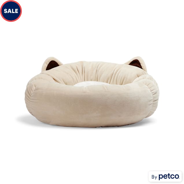 EveryYay Tan Cat Ear Round Bed, 18" L X 18" W X 6" H - Carousel image #1