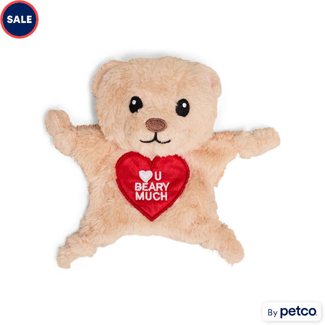 YOULY Valentine's Day Flattie Bear Dog Toy, Small - Carousel image #1