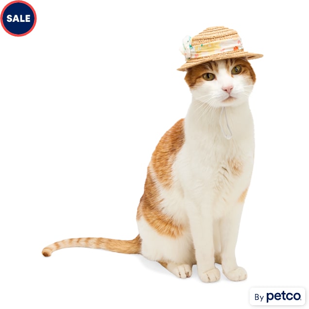 YOULY Straw Cat Hat, X-Small, Floral - Carousel image #1
