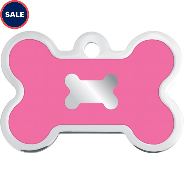 Quick-Tag Large Pink Epoxy Chrome Bone Personalized Engraved Pet ID Tag - Carousel image #1
