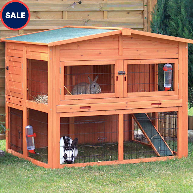 TRIXIE Natura XL Two Story Rabbit Hutch with Outdoor Run, 53" L X 45" W X 44" H - Carousel image #1