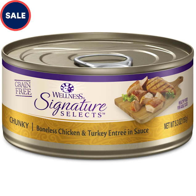 Wellness CORE Signature Selects Natural Canned Grain Free Wet Cat Food, Chunky Chicken & Turkey, 5.3 oz., Case of 12, Can - Carousel image #1