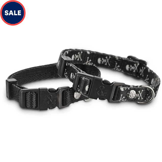 Gray Skull Print Nylon Dog Collar Adjustable Size X-Large 