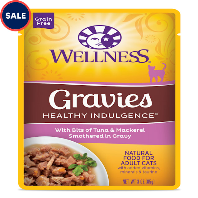 Wellness Healthy Indulgence Natural Grain Free Gravies with Tuna & Mackeral in Gravy Wet Cat Food, 3 oz., Case of 12 - Carousel image #1