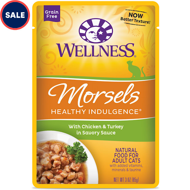 Wellness Healthy Indulgence Natural Grain Free Morsels With Chicken & Turkey in Savory Sauce Wet Cat Food, 3 oz., Case of 12 - Carousel image #1