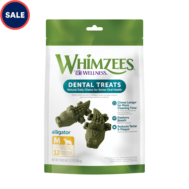 Whimzees Natural Grain Free Daily Dental Long Lasting Alligator Medium Dog Treats, 12.7 oz. - Carousel image #1