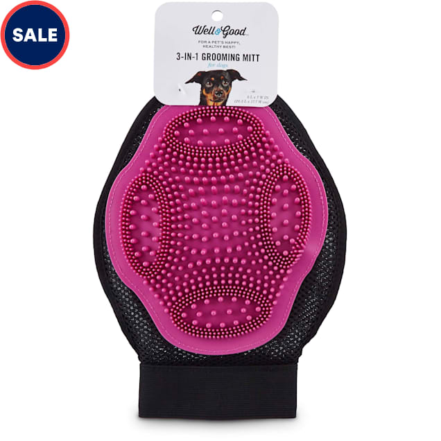 Well & Good Pink 3-in-1 Grooming Mitt for Dogs - Carousel image #1