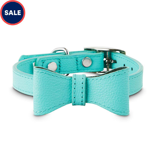 Bond & Co. Teal Leather Bow Tie Dog Collar, X-Small/Small - Carousel image #1