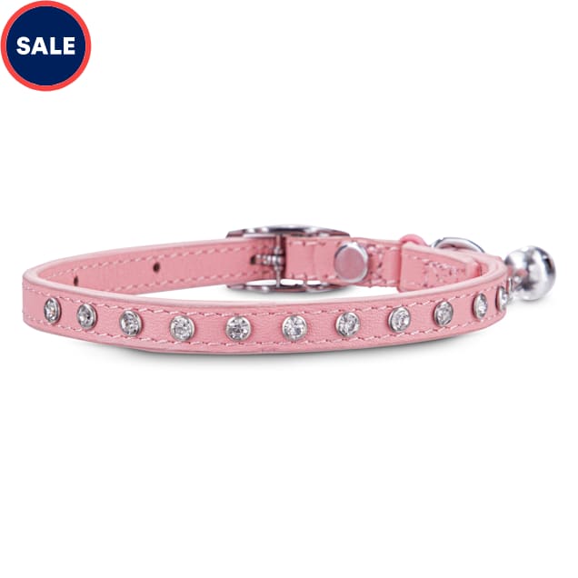 Bond & Co. Bejeweled Pink Leather with Safety Stretch Cat Collar - Carousel image #1