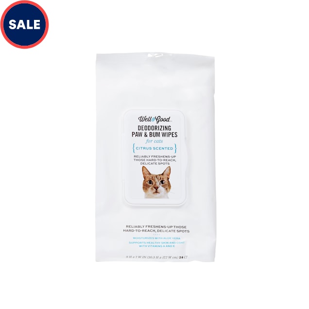 Well & Good Deodorizing Paw and Bum Cat Wipes, Pack of 24 - Carousel image #1
