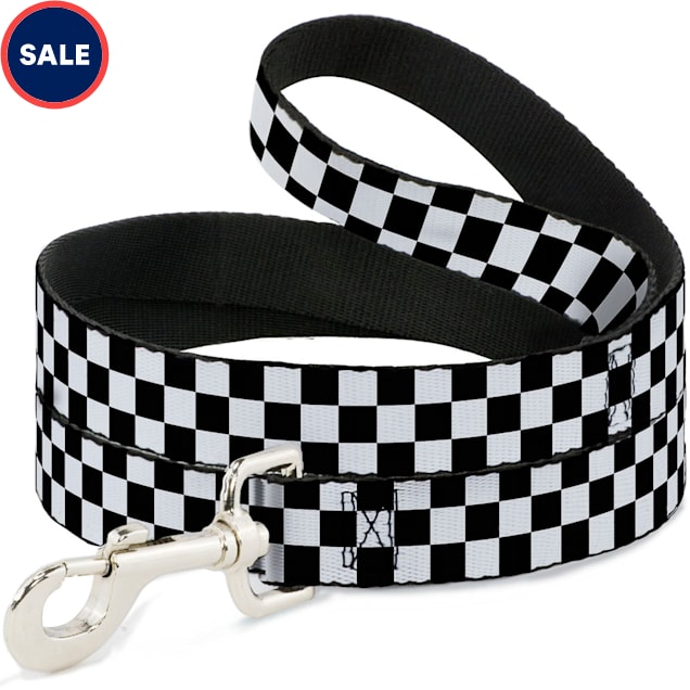 Buckle-Down Pet Leash Checker Black and White, 6 ft. - Carousel image #1