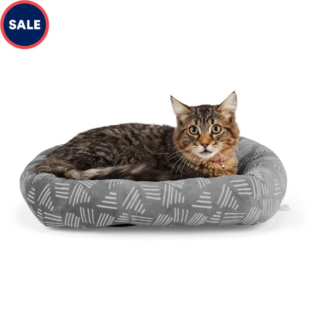 EveryYay Snooze Fest Grey Printed Rectangle Lounger Cat Bed, 19" L X 16" W X 3.5" H - Carousel image #1