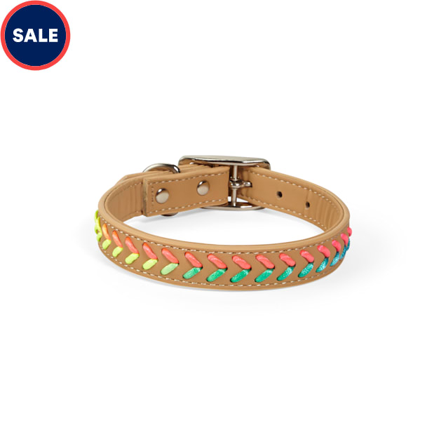 YOULY The Extrovert Tan & Rainbow Braided Dog Collar, Small - Carousel image #1