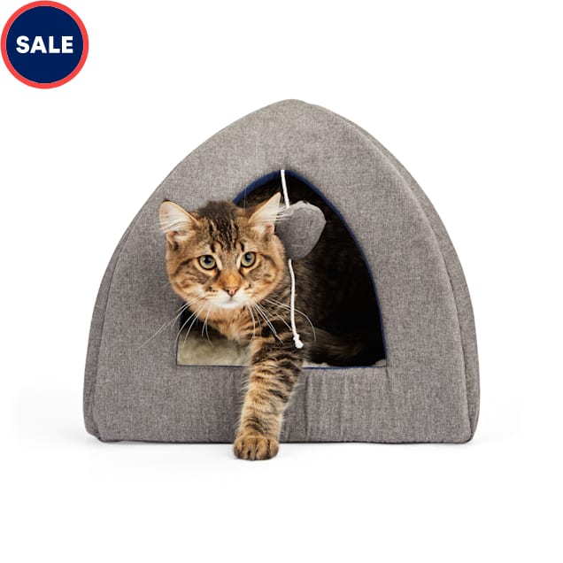 EveryYay Gray Snooze Fest Igloo Hooded Cat Bed, 16" L X 16" W X 14" H - Carousel image #1