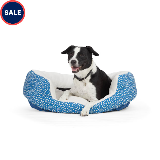 EveryYay Essentials Snooze Fest Blue Tile-Print Round Dog Bed, 36" L X 30" W - Carousel image #1