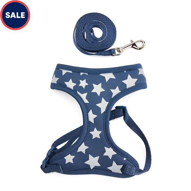 YOULY The Legend Navy Reflective Star-Print Cat Harness & Leash Set - Carousel image #1