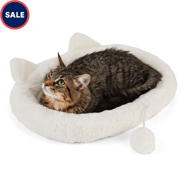 EveryYay Snooze Fest Ivory Cat Head Oval Snuggler Bed, 17" L X 14" W X 2" H - Carousel image #1