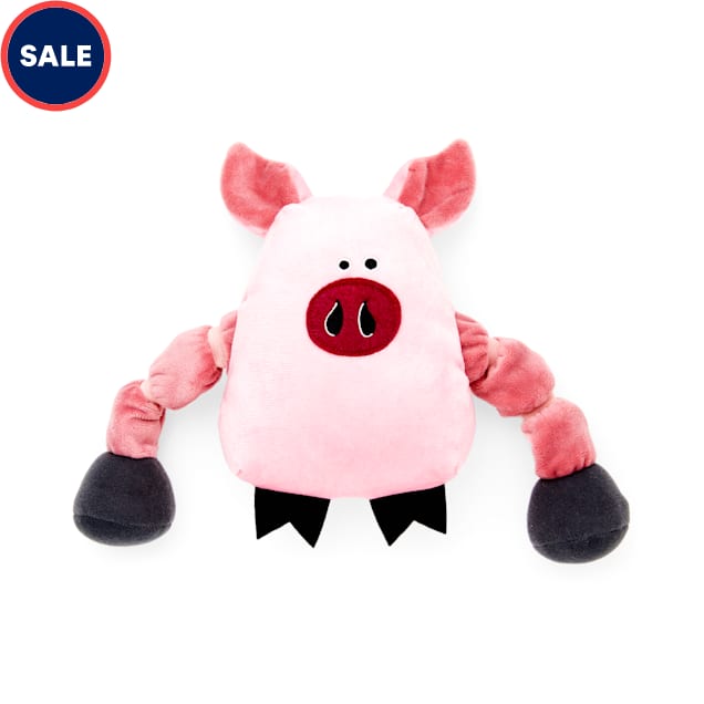 Leaps & Bounds Plush Pig Multi-Squeak Dog Toy with Movable Rope Arms, Small - Carousel image #1