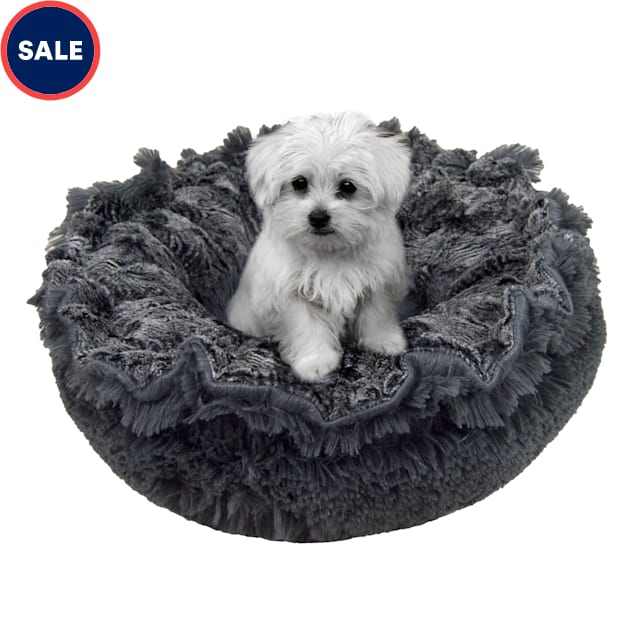 Bessie and Barnie Ultra Plush Arctic Seal/Wolfhound Grey Deluxe Shag Pet Lily Pod Bed, 24" L X 24" W X 4" H - Carousel image #1