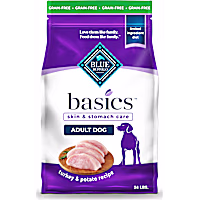 Blue Buffalo Basics Grain-Free Skin & Stomach Care, Limited Ingredient Diet, Turkey Recipe Adult Dry Dog Food