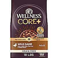 Wellness CORE+ Grain Free Wild Game Duck, Lamb, Wild Boar & Rabbit with Freeze Dried Pieces Recipe Dry Dog Food