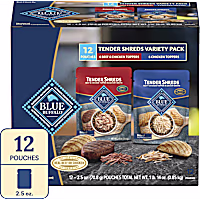 Blue Buffalo Tender Shreds Tasty Chicken and Beef & Chicken Topper Natural Dog Food Complement Varity Pack