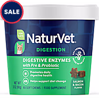 NaturVet Salmon and Bacon Flavor Soft Chews, Digestive Enzymes Supplements for Cats