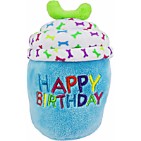 Multipet Blue Happy Birthday Cup Cake Plush Dog Toy