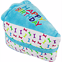 Multipet Blue Happy Birthday Cake Slice Plush Dog Toy